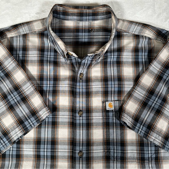 Carhartt Shirt Men Size 2XL Plaid Regular Fit Short Sleeve Single Pocket Cotton - Picture 4 of 9